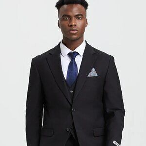 Men's Two Button Vested Stacy Adams Designer Basic Suit In Black
